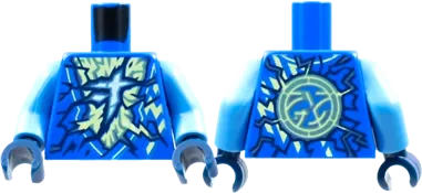 Torso Tunic, Yellowish Green and Shiny Blue Energy, Ninjago Logogram &#39;J&#39; Pattern / Medium Blue Arms / Dark Blue Hands