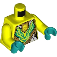 Torso Female Armor with White, Gold, and Dark Turquoise Geometric Pattern / Neon Yellow Arms / Dark Turquoise Hands