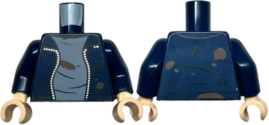 Torso Jacket with Silver Zipper and Sand Blue Shirt, Tears and Dark Red Blood Stains Pattern / Dark Blue Arms / Light Nougat Hands