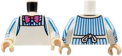 Torso Shirt with Blue Pinstripes, Dark Pink Bow Tie, White Apron Pattern / White Arms with Blue Pen Stripes, Cuff Pattern / Light Nougat Hands