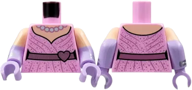 Torso Dress, Metallic Pink Heart Belt and Trim, Pearls Pattern / Lavender Arms with Light Nougat Short Sleeves, Silver Bracelets Pattern / Lavender Hands