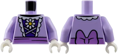 Torso Princess Corset with White Trim and Flower, Dark Purple Blouse, Medium Lavender Belt, Bow on Back Pattern / Lavender Arms / White Hands