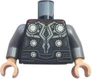 Torso Armor, 6 Silver Circles, Belt, Dark Bluish Gray and Pearl Dark Gray Chest Contour Lines Pattern &#40;Thor&#41; / Flat Silver Arms / Light Nougat Hands