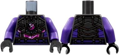 Torso Armor, Silver Spikes and Scales, Magenta Dragon Logo and Midriff, Dark Purple Trim Pattern /  Dark Purple Arms / Black Hands