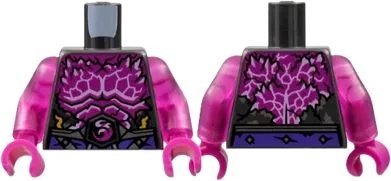 Torso Armor, Broken with Magenta Chest with Spikes, White Trim, Dragon Logo Pattern / Trans-Dark Pink Arms / Dark Pink Hands