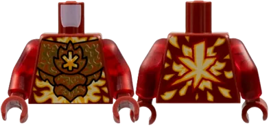 Torso Dark Orange Breastplate with Gold Energy, Bright Light Orange and White Ninjago Logogram 'K', Flames Pattern / Trans-Red Arms / Dark Red Hands