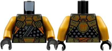 Torso Tunic, Dark Bluish Gray Trim, Gold Shoulder Armor and Belt with Orange Trim, Ninjago Logogram 'C' on Back Pattern / Pearl Gold Arms / Black Hands