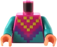 Torso Pixelated Lime and Dark Purple Triangle Scarf / Poncho over Dark Turquoise Shirt Pattern / Dark Turquoise Arms / Nougat Hands