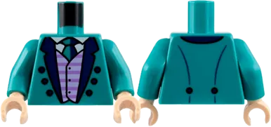 Torso Tuxedo Jacket with Dark Blue Lapels and Buttons, Lavender Striped Vest, White Shirt, Tie Pattern / Dark Turquoise Arms / Light Nougat Hands