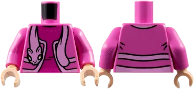 Torso Jacket with Bright Pink Hems and Cat Stole, Magenta Shirt Pattern / Dark Pink Arms / Light Nougat Hands
