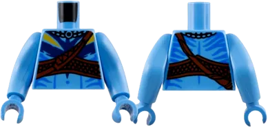 Torso Na'vi with Blue Markings, Reddish Brown Shoulder Belt, and Dark Blue and Bright Light Orange War Paint Pattern / Medium Blue Arms Long / Medium Blue Hands