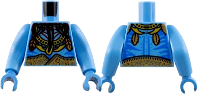 Torso Na'vi with Blue Markings, Ornate Bright Light Orange Mantle, Reddish Brown Feathers, and Medium Nougat Belt Pattern / Medium Blue Arms Long / Medium Blue Hands