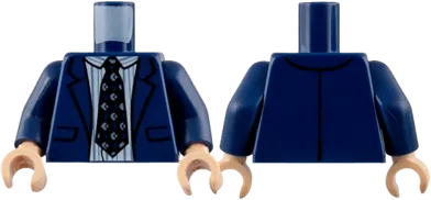 Torso Suit Jacket over White Shirt with Sand Blue Pinstripes, Black Tie Pattern / Dark Blue Arms / Light Nougat Hands