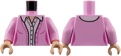 Torso Female Sweater, White Button Up with Open Collar, Light Nougat Neck Pattern / Bright Pink Arms / Light Nougat Hands
