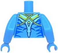Torso Na'vi with Blue Markings, Yellow Tribal Vest, Silver Spots, and Bright Light Orange and Dark Blue War Paint Pattern / Medium Blue Arms Long / Medium Blue Hands