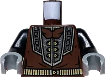Torso Armor Silver and Pearl Dark Gray Breastplate over Jacket, Dark Tan Buttons and Ammunition Belt Pattern / Black Arms / Dark Bluish Gray Hands
