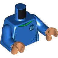 Torso Soccer Uniform, Bright Green Collar, White and Dark Blue Side Stripes, Soccer Ball on Brick Logo Pattern / Blue Arms / Nougat Hands