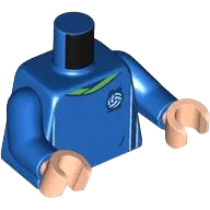 Torso Soccer Uniform, Bright Green Collar, White and Dark Blue Side Stripes, Soccer Ball on Brick Logo Pattern / Blue Arms / Light Nougat Hands