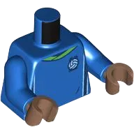Torso Soccer Uniform, Bright Green Collar, White and Dark Blue Side Stripes, Soccer Ball on Brick Logo Pattern / Blue Arms / Medium Brown Hands