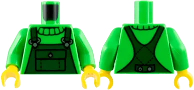 Torso Sweater Collar, Dark Green Overalls, Silver Clasps and Button Pattern / Bright Green Arms / Yellow Hands