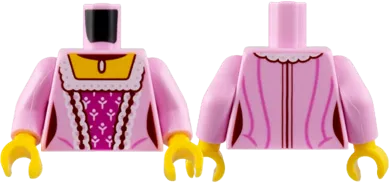 Torso Female Dress, Yellow Neck, White and Dark Red Laces, Dark Pink Stripes, Magenta Center Panel Pattern / Bright Pink Arms / Yellow Hands