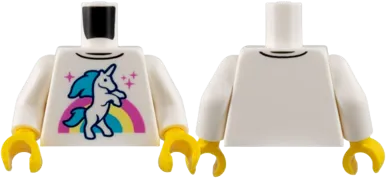 Torso Shirt with Unicorn, Sparkles, and Dark Pink, Bright Light Yellow, and Medium Azure Rainbow Pattern / White Arms / Yellow Hands