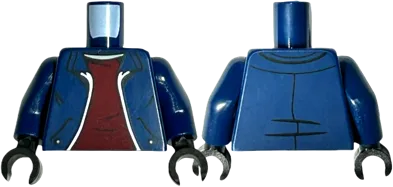 Torso Jacket Open with Pockets and White Trim over Dark Red Shirt, Light Nougat Neck Pattern / Dark Blue Arms / Black Hands