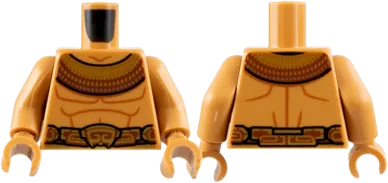 Torso Bare Chest with Dark Orange Muscle Contours, Reddish Brown Mantle and Belt with Gold Decoration Pattern / Medium Nougat Arms / Medium Nougat Hands
