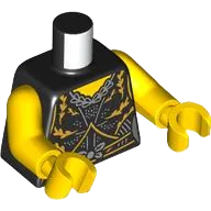 Torso Female Dress with Gold Lines and Vines, Silver Lines, Dots, Bow and Necklace Pattern / Yellow Arms / Yellow Hands