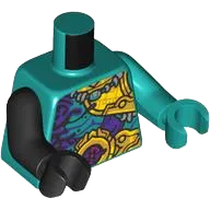 Torso Armor with Gold and Yellow Plates, Round Belt with Emblem, Dark Purple Ink Pattern / Dark Turquoise Arm and Hand Left / Black Arm and Hand Right
