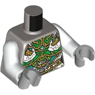 Torso Female Armor with Bright Green and Gold Plates, White Clouds, and Silver Dragon Head Pattern / White Arms / Light Bluish Gray Hands