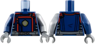Torso Jacket with Gold Ravager Logo, Red Trim, Dark Bluish Gray Belt Pattern / Flat Silver Arm Left / Dark Blue Arm Right / Dark Bluish Gray Hands
