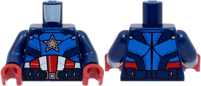 Torso Armor with Blue Panels, Silver Star on Chest, Red and White Stripes, Utility Belt with Buckle Pattern / Dark Blue Arms / Dark Red Hands
