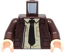 Torso Open Jacket with Pockets, Silver Zipper and Gold Clasps, Tan Shirt, Black Tie Pattern / Dark Brown Arms / Light Nougat Hands