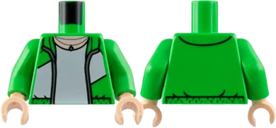 Torso Open Jacket with White Wide Diagonal Stripe, Silver Zipper, T-Shirt, Light Nougat Neck Pattern / Bright Green Arms / Light Nougat Hands