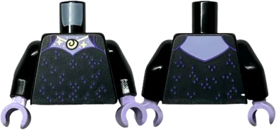Torso Dress with Dark Purple Squares, Gold Necklace and Sparkles, Lavender Neck Pattern / Black Arms / Lavender Hands