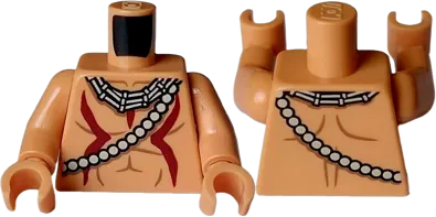 Torso with Dark Red and Medium Nougat Lines, White Necklace and Shoulder Belt Pattern / Nougat Arms / Nougat Hands