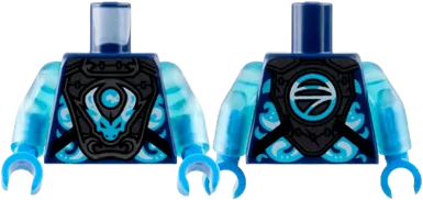 Torso Pearl Dark Gray Breastplate, Medium Azure Dragon Head and Orb, Logogram 'N' on Back Pattern / Trans-Light Blue Arms / Dark Azure Hands