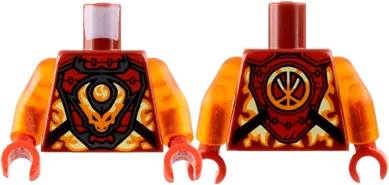 Torso Armor Breastplate, Orange Flame, Dragon Head and Orb, Logogram 'K' on Back Pattern / Trans-Orange Arms / Red Hands