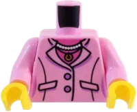 Torso Female Suit Jacket over Dark Pink Shirt, White Pearl Necklace, and Gold Pendant Pattern / Bright Pink Arms / Yellow Hands