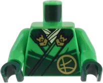 Torso Robe Dark Green Straps, Gold Buckles, Ninjago Logogram &#39;L&#39; and Dragon Head and Orb on Back Pattern / Bright Green Arms / Dark Green Hands