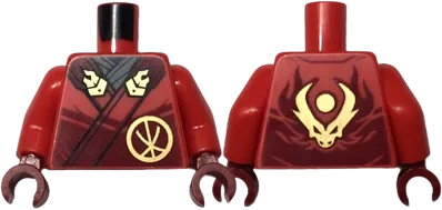 Torso Robe Dark Red Straps, Gold Buckles, Ninjago Logogram &#39;K&#39; and Dragon Head and Orb on Back Pattern / Red Arms / Dark Red Hands