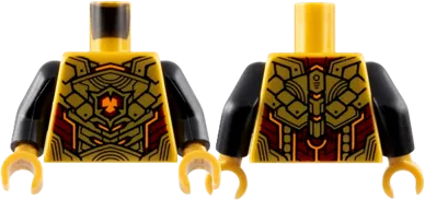 Torso Armor with Gold and Dark Red Plates and Orange Highlights Pattern / Black Arms / Pearl Gold Hands