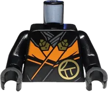Torso Ninja Robe with Orange Trim and Gold Buckles over Dark Bluish Gray Sash, Ninjago Logogram 'C' in Circle, Dragon Head and Orb on Back Pattern / Black Arms / Black Hands