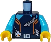 Torso Diving Suit with Orange Stripes, Medium Azure Panels, Belt with Silver Buckle, Gauge and Regulator Pattern / Medium Azure Arms / Yellow Hands