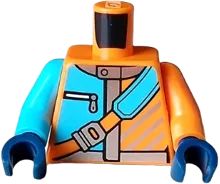 Torso Jacket with Silver Collar, Trim, and Diagonal Stripes, Pocket with Zipper, Medium Azure Shoulder Bag Pattern / Orange Arm Left / Medium Azure Arm Right / Dark Blue Hands