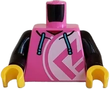Torso Hoodie with Medium Azure Drawstrings, and White Circle with Dark Pink Symbol Pattern / Black Arms / Yellow Hands