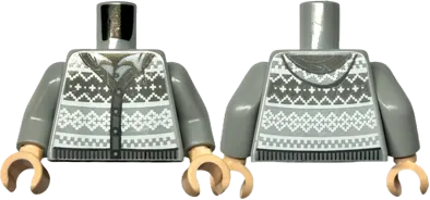 Torso Fair Isle Sweater with Hood, Dark Bluish Gray Trim and Waistband, and White Knitting over Shirt, Black Neck Pattern / Light Bluish Gray Arms / Light Nougat Hands