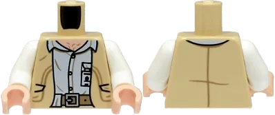 Torso Open Vest over White Shirt with ID Badge, Light Nougat Neck, Dark Tan Belt with Silver Buckle Pattern / White Arms / Light Nougat Hands