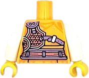 Torso Robe with Orange Lines, Medium Lavender, Coral and Silver Outlined Armor and Belt with Black Buckle with White Outlined Hourglass Pattern / White Arms / Yellow Hands